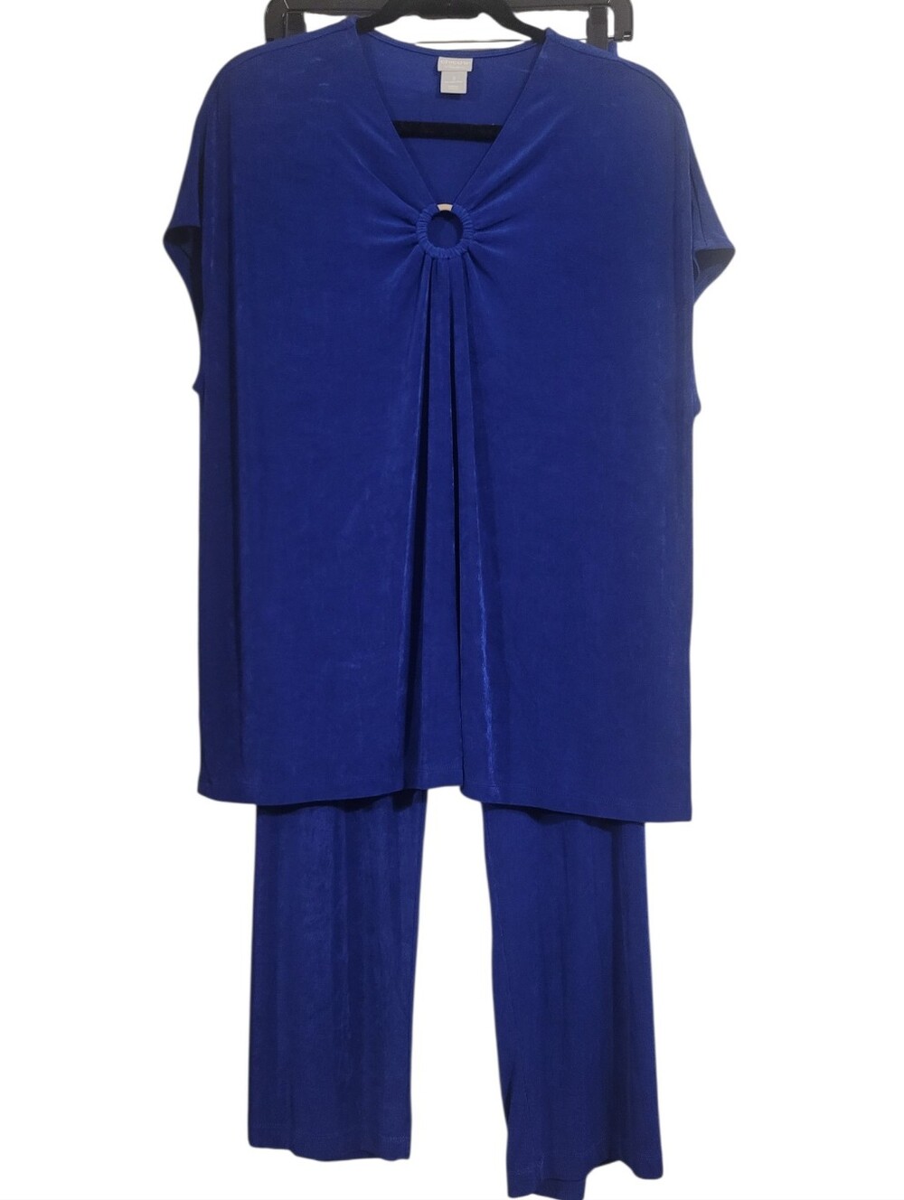 Chico's Travelers Royal Blue 2pc Top Pants Set Wmn 16/18 Slinky Stretchy Travel